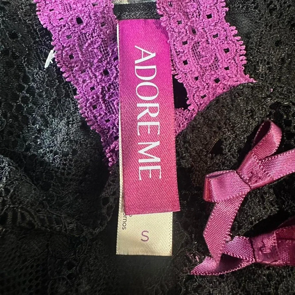 adore Me Lace Mesh Babydoll Lingerie Chemise Nightgown Black Purple